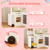 Retractable countertop with smooth wheels on the corner kitchen for kids, designed for easy push and pull functionality.