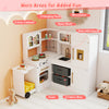 Corner kitchen playset for kids with lights and sounds, featuring a fridge, oven, sink, and ample storage for.