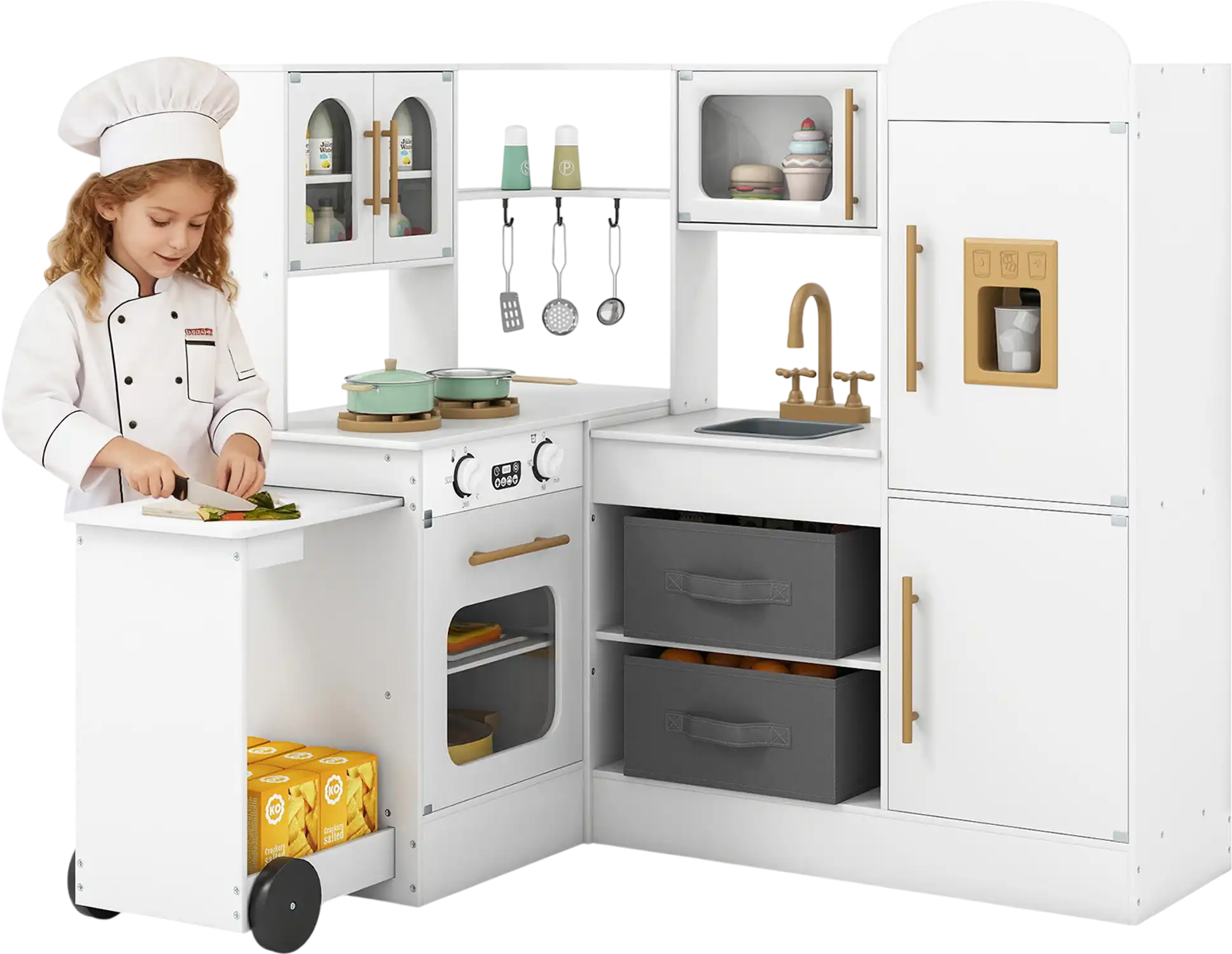 Costway Kids Corner Kitchen Playset with Lights & Sounds 59339079 New