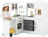 Kids' corner kitchen playset in white with lights and sounds, featuring a fridge, oven, and accessories for imaginative.
