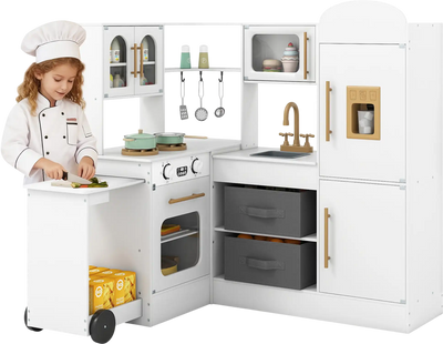 Costway Kids Corner Kitchen Playset with Lights & Sounds 59339079 New
