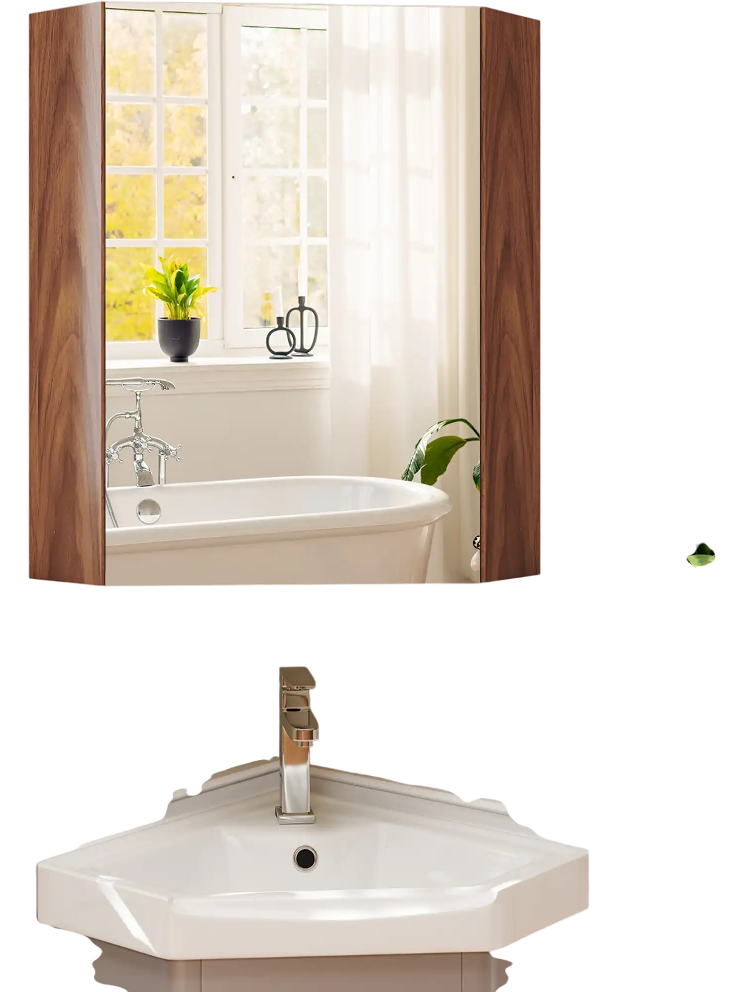 Costway Corner Medicine Cabinet Mirror Adjustable Shelf Brown 93785421 New