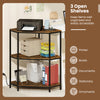 3-tier corner printer stand in rustic brown with metal frame, featuring open shelves for organized storage and a.