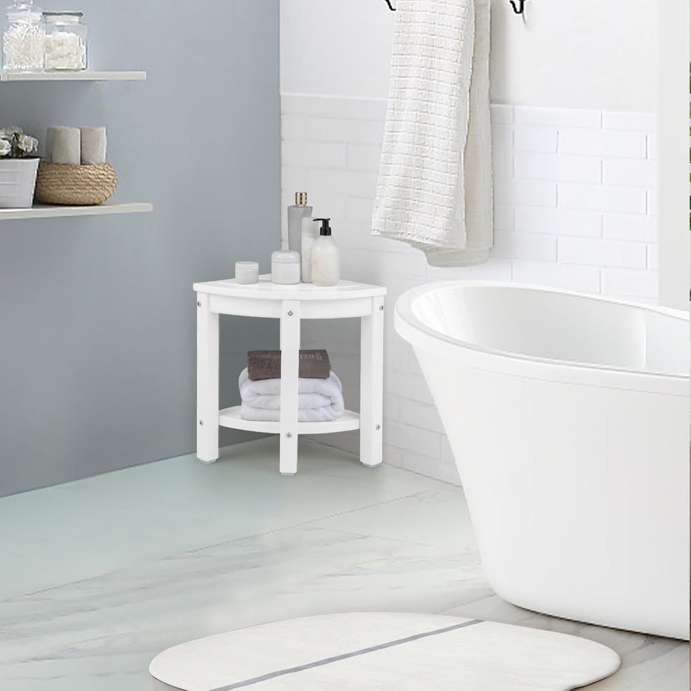 Heavy Duty Corner Shower Bench Stool with Storage Shelf for Shaving Legs-White - Gallery View 1 of 11