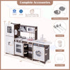 Corner toy kitchen set in dark brown with interactive lights and sounds, featuring a stove, oven, and removable sink.