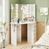 Corner Vanity Desk with 3-Color LED Lighted Mirror and Power Outlet-White - Gallery View 1 of 10
