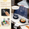 Corner wooden play kitchen with lights and sounds, featuring a stove, range hood, and sink for imaginative cooking fun.