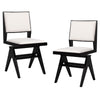 Set of 2 swivel wooden dining chairs with black rubber wood frame and white faux sherpa upholstery for stylish seating.