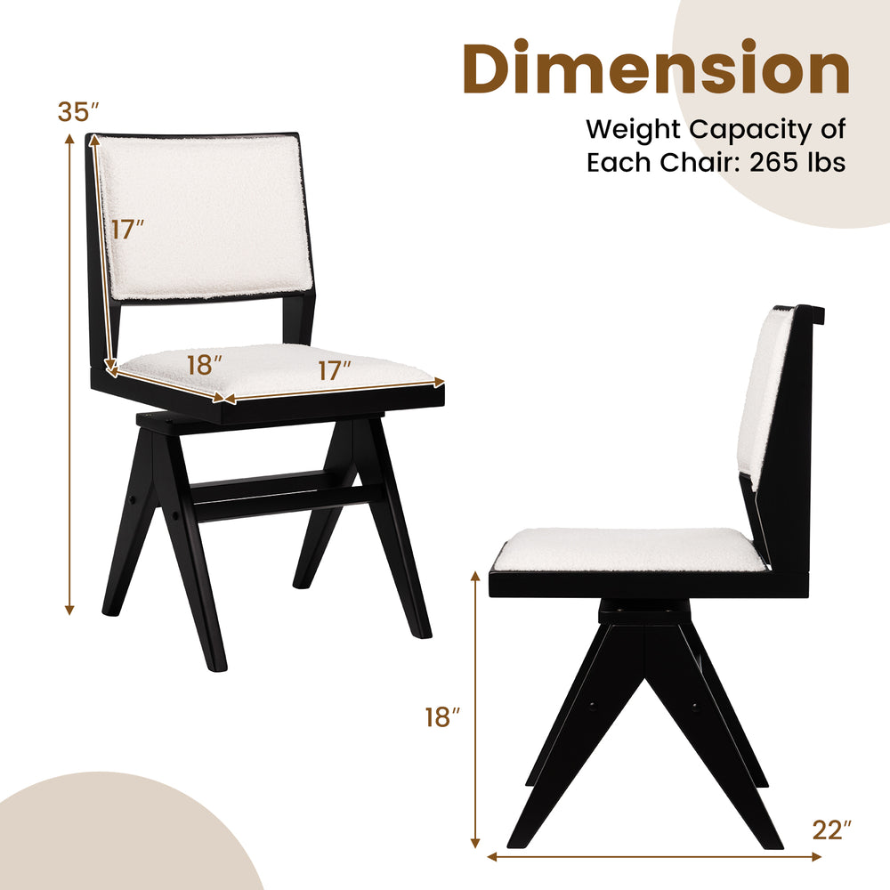 Black swivel dining chair with rubber wood frame and white faux sherpa upholstery, ideal for kitchen or living room use.
