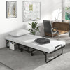 Cot size folding bed with memory foam mattress, showcasing a removable cover and under-bed clearance for storage.