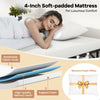 Cot size folding bed with 4-inch memory foam mattress and pillow, featuring a breathable cover for ultimate comfort.