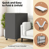 Cot size folding bed with memory foam mattress, featuring a dustproof cover and wheels for easy movement and storage.