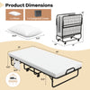 Folding cot bed with memory foam mattress, pillow, and side storage pocket, designed for easy movement and space-saving.