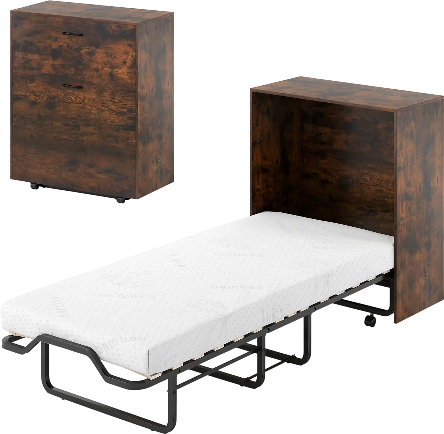 Costway Cot Size Murphy Folding Bed with Lockable Wheels 781423695 New