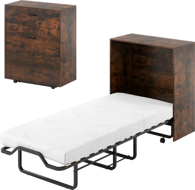 Costway Cot Size Murphy Folding Bed Lockable Wheels 781423695 New