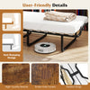 Cot size Murphy bed in rustic brown with lockable wheels and anti-bumping design for safe, compact storage.