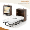 Cot size Murphy bed in rustic brown with foldable design, 4" mattress, and lockable wheels for easy storage.