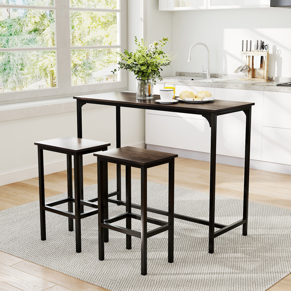 Industrial 3-Piece 47.5" Counter-Height Dining Table and 2 Bar Stools-Gray - Gallery View 1 of 11