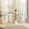 Counter height bar chair set with acacia wood frame, featuring a rounded seat and footrest, perfect for dining or cafes.