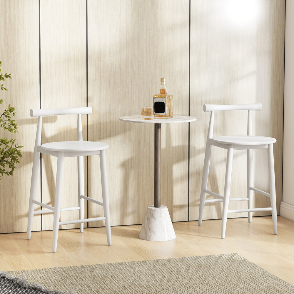 Counter height bar chair set with acacia wood frame, featuring a rounded seat and footrest, perfect for dining or cafes.
