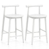Set of two white counter height bar chairs with acacia wood frame, ideal for dining rooms and coffee shops.