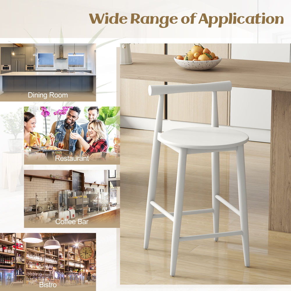 Counter height bar chair with acacia wood frame in white, featuring a rounded seat and footrest for comfort and.