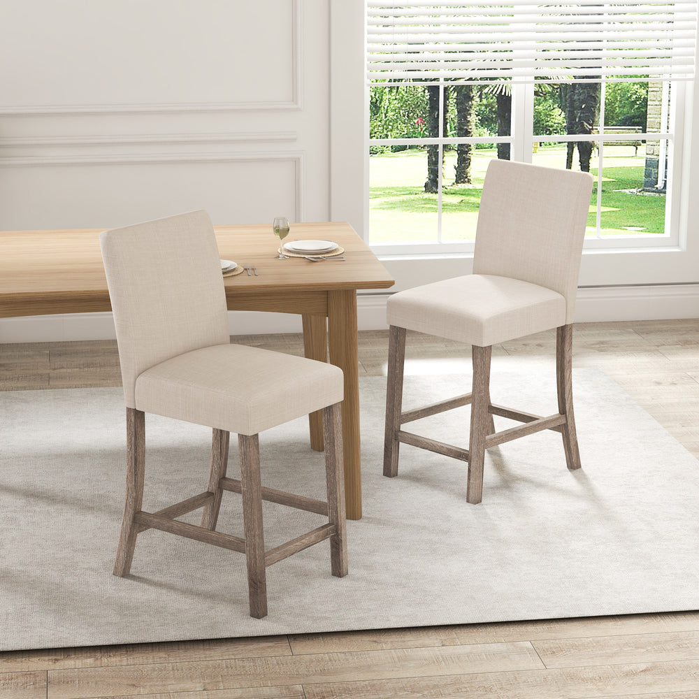 Counter Height Bar Stools Set of 2 with Back and Footrest-Beige - Gallery View 1 of 9