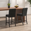 Counter height bar stools set of 2 in gray with padded seats, curved backrests, and footrests for comfortable dining.