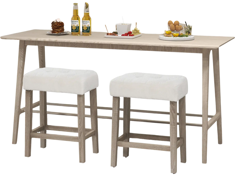 Modern counter height bar stools set of 2 with rubber wood legs and plush sherpa fabric, ideal for kitchen or dining.