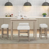 Modern counter height bar stools set of 2 with rubber wood legs and plush white sherpa fabric for kitchen dining.