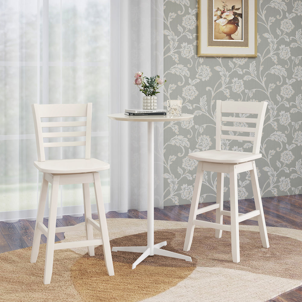 Counter Height Barstools Set of 2 with Footrest for Kitchen Island Bar-Cream White - Gallery View 1 of 8