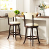 Set of 2 brown counter height chairs with padded seat and backrest, ideal for kitchen or dining room use.
