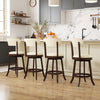 Set of two 25.5-inch counter height chairs with padded seats and brown rubber wood frame, ideal for kitchen use.