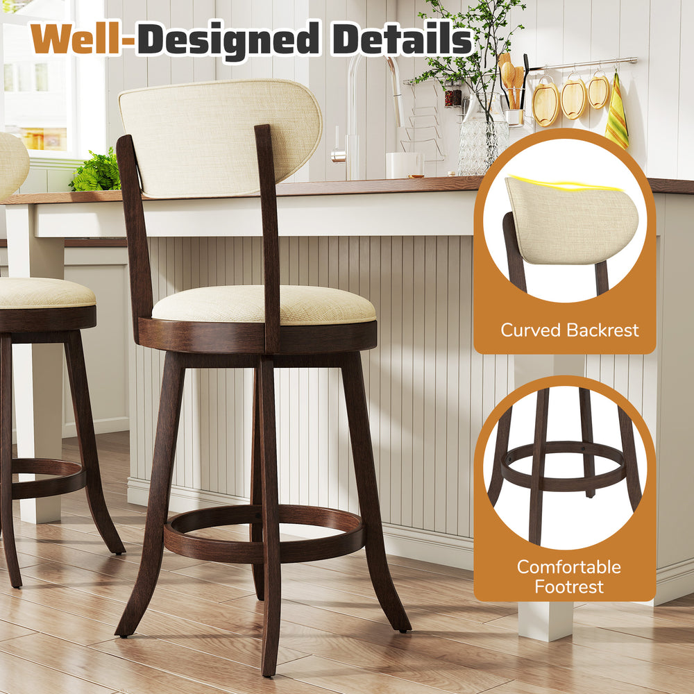 Counter height chair with curved backrest and padded seat in brown, ideal for dining or kitchen use.