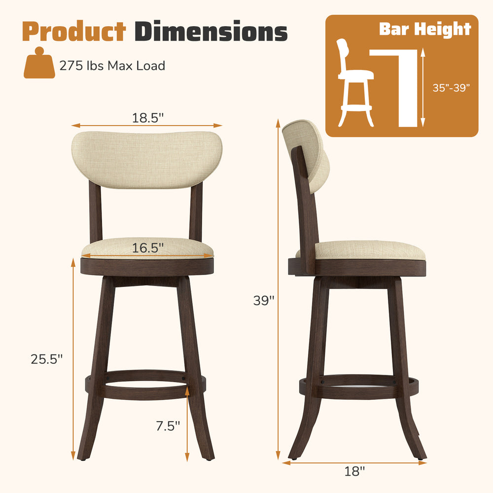 Counter height chair dimensions showing brown padded seat and backrest, suitable for living room or kitchen use.