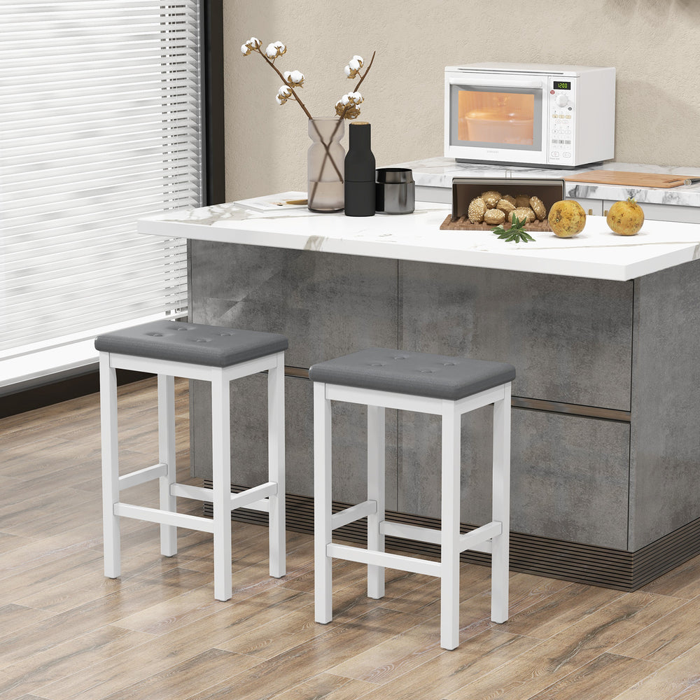 24 Inch Bar Stools with Padded Seat Footrest and Rubber Wood Frame-White - Gallery View 1 of 9