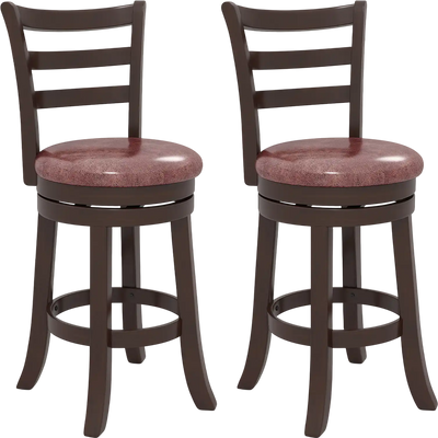 Costway Counter Height Swivel Bar Stools Set of 2 Faux Leather Seat Wrap-Around Footrest 46413275 New