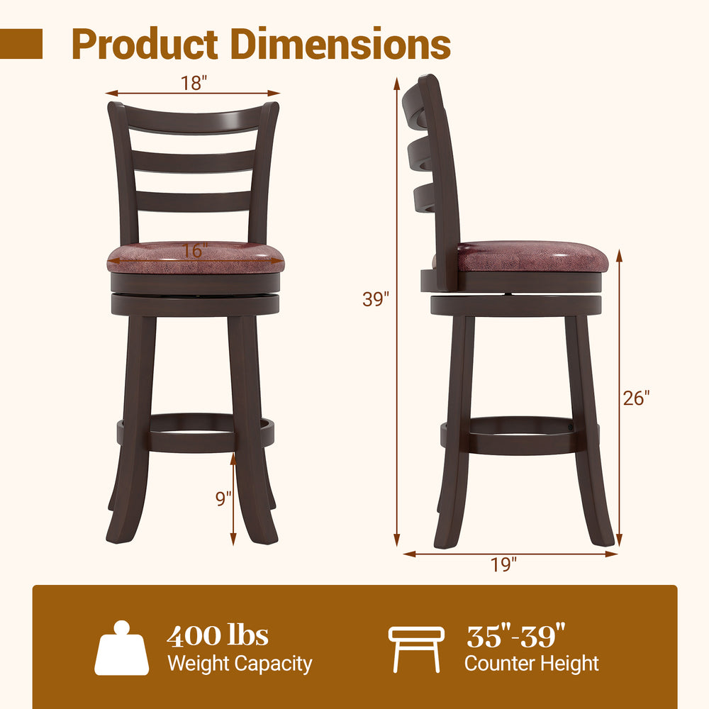 Counter height swivel barstool dimensions with faux leather seat, ergonomic backrest, and wrap-around footrest for.