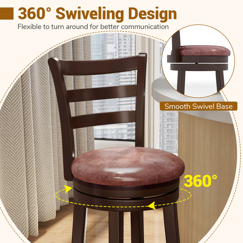 Counter height swivel barstool with faux leather seat and ergonomic backrest, ideal for kitchen islands or pub areas.