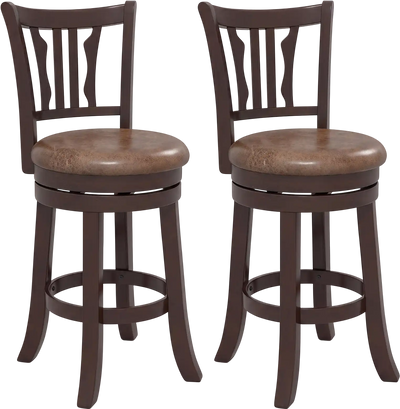 Costway Counter Height Swivel Bar Stools Set of 2 w/ Back Solid Rubber Frame 26952318 New