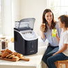 Countertop ice maker in black with external tank, making ice cubes for drinks, perfect for home use and gatherings.