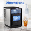 Countertop ice maker in black produces 26 lbs of crystal-clear crescent ice daily, ideal for home bars and parties.