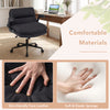 Gray Criss Cross chair on wheels with flip-up arms, featuring faux leather and soft sponge for ultimate comfort in home.
