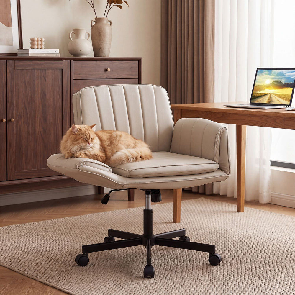 Criss Cross Office Chair with 5-Level Adjustable Arms and Wheels-Beige - Gallery View 1 of 10