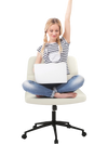 Height-adjustable armless desk chair in beige with wheels, featuring a supportive U-shaped cushion for home office use.