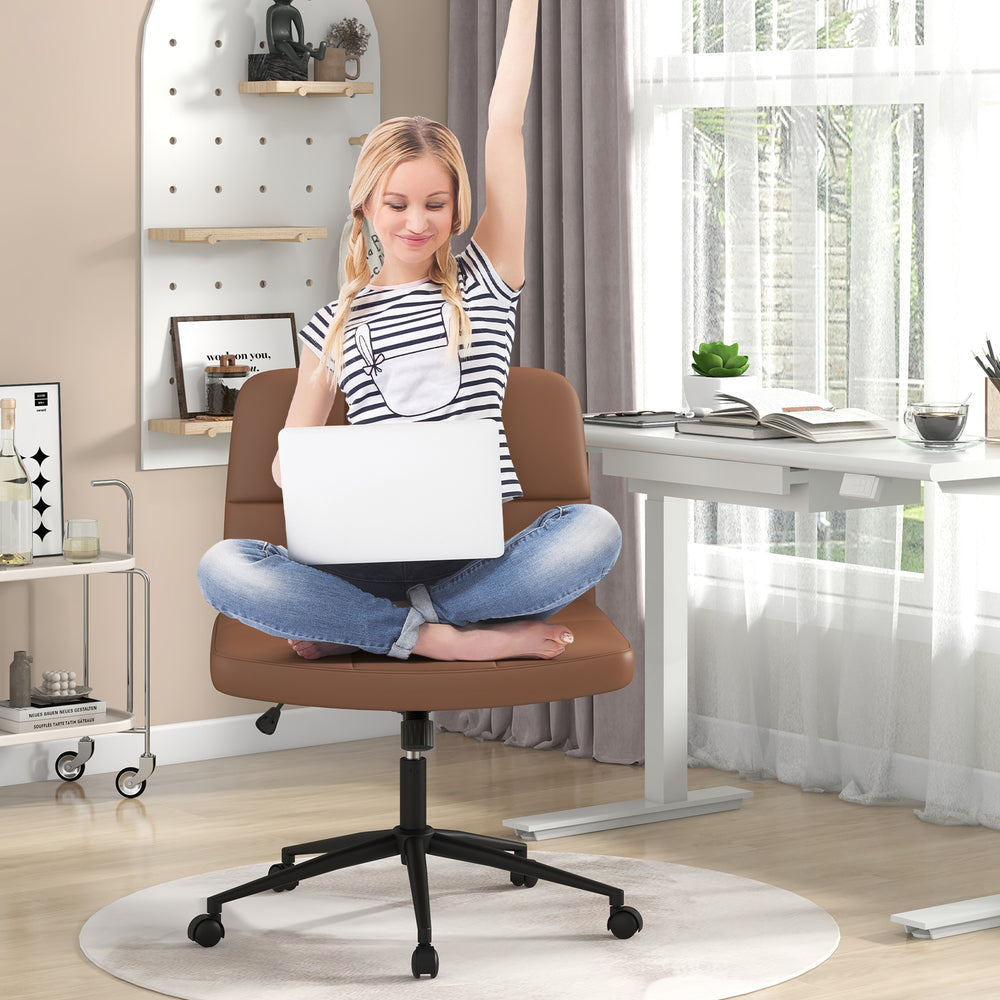 Height-adjustable Armless Desk Chair with Wheels for Home Office Make Up-Brown - Gallery View 1 of 10