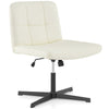 Beige PU leather upholstered office chair with oversized seat, height adjustment, and swivel function for home office.