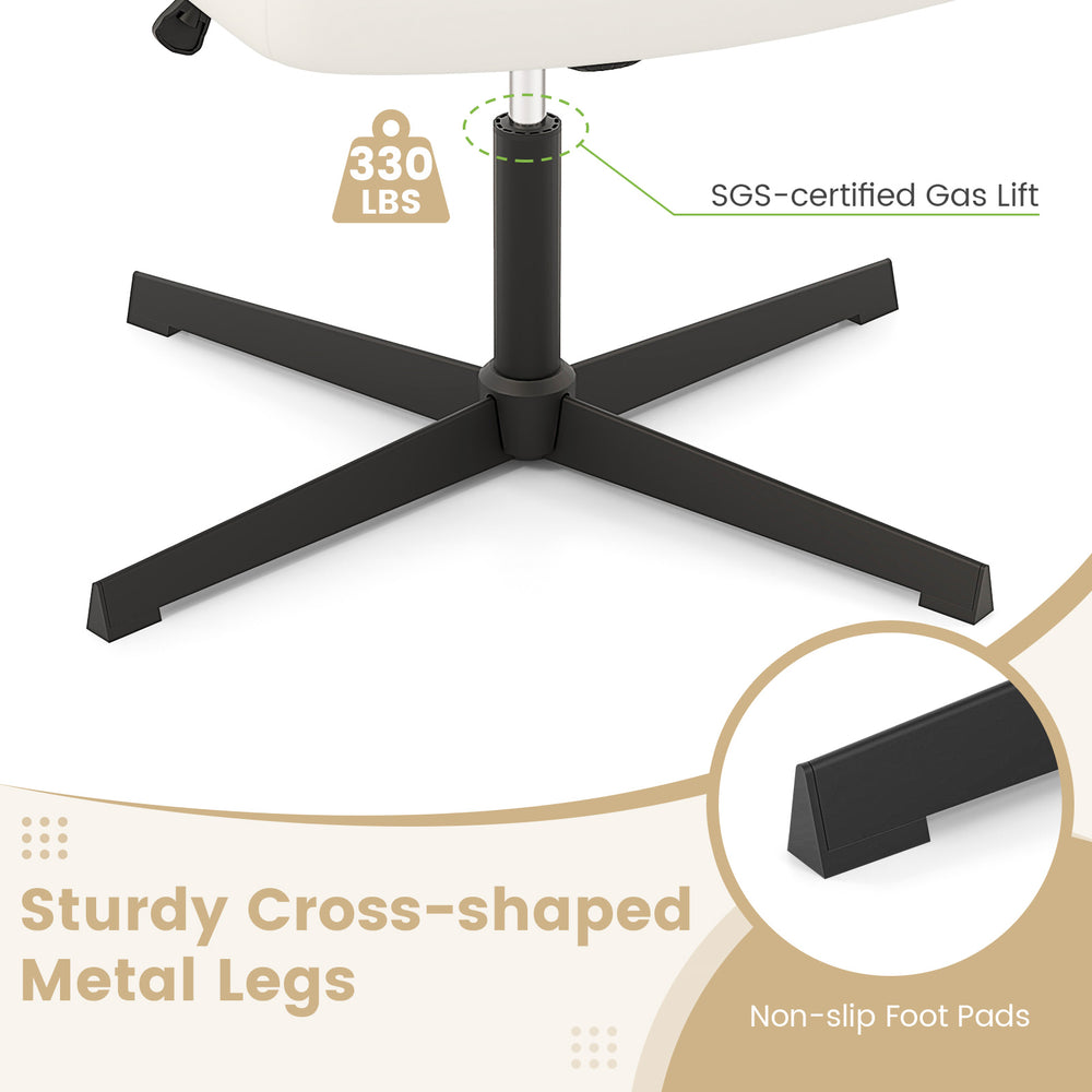 Sturdy cross-shaped metal legs with non-slip foot pads for the PU leather upholstered office chair, supporting up to.