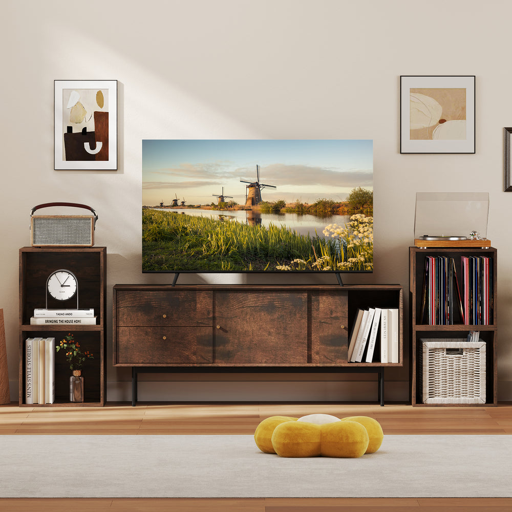 Rustic brown cube storage organizer with modular design, perfect for maximizing space in living room or study.