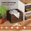 Rustic brown cube storage organizer with clothes inside, designed for stackable and space-efficient storage solutions.